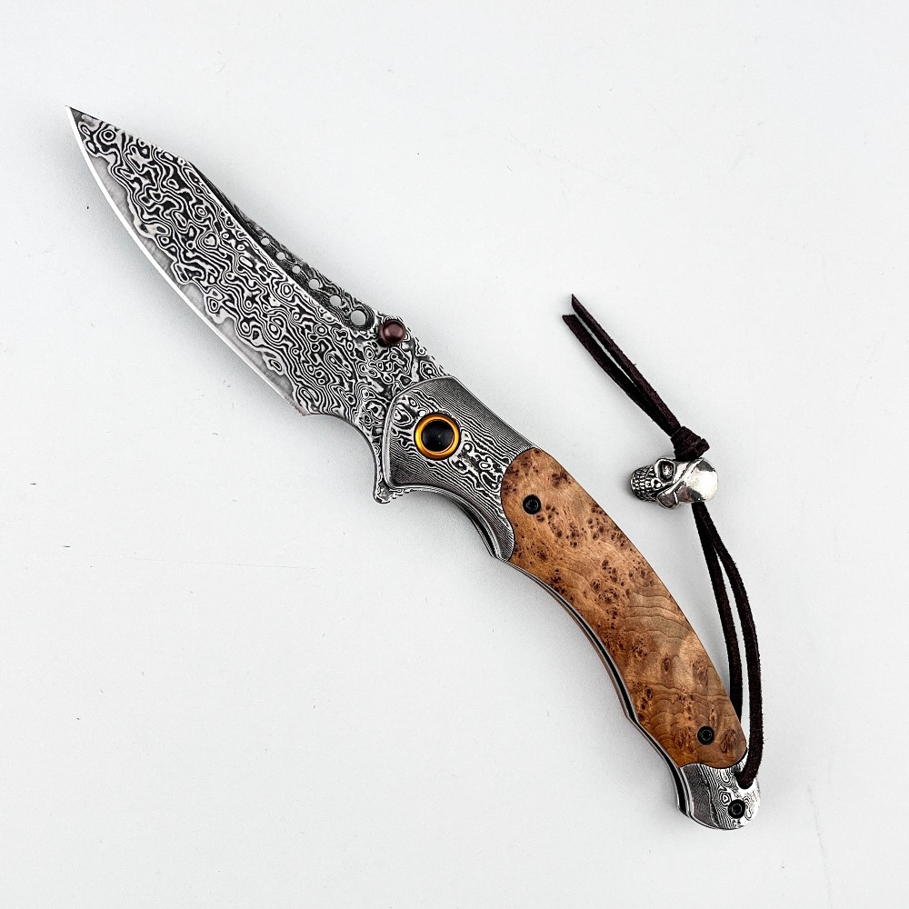 Vintage Collectible Pocket Knives - มีดพับลายดามัสกัสความแข็งสูง มีดพกสะสมตกแต่งสไตล์วินเทจ เหมาะสำหรับเป็นของขวัญสะสม มีดล่าสัตว์