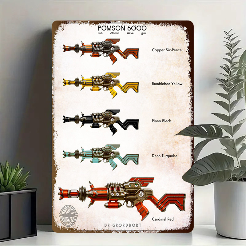 Vintage Collectible Guns - ป้ายโลหะย้อนยุค Pomson 6000 - งานศิลปะสะสมอาวุธปืนวินเทจ, ภาพประกอบปืนวินเทจ,