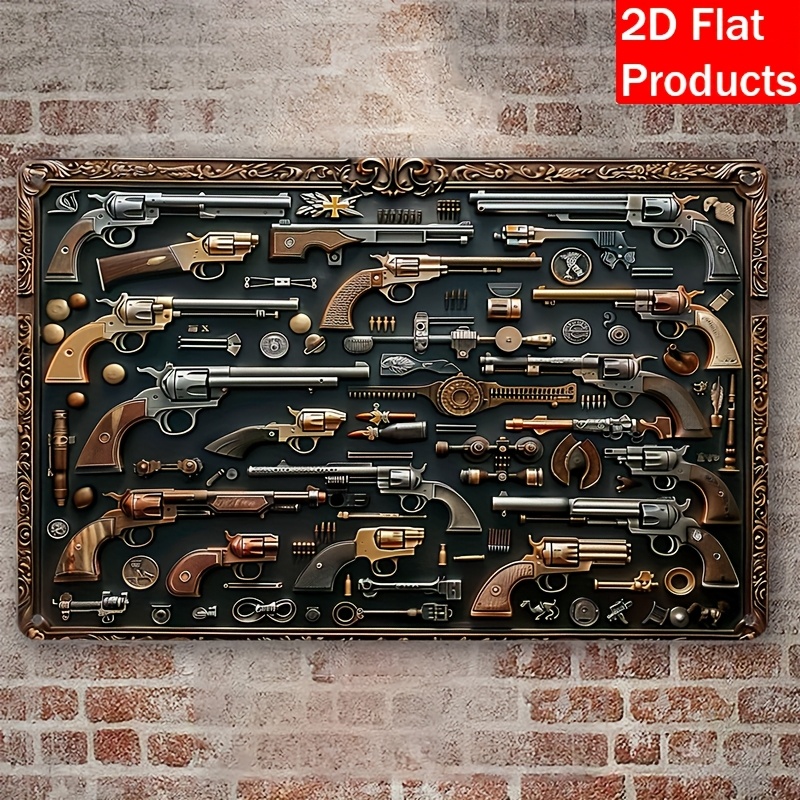 Vintage Collectible Guns - [แผ่นป้ายโลหะตกแต่ง] แผ่นป้ายและของตกแต่งโลหะอะลูมิเนียมสำหรับสะสมปืนวินเทจ, ป้ายวงกลมสี่เหลี่ยม, ของขวัญที่ดีที่สุด