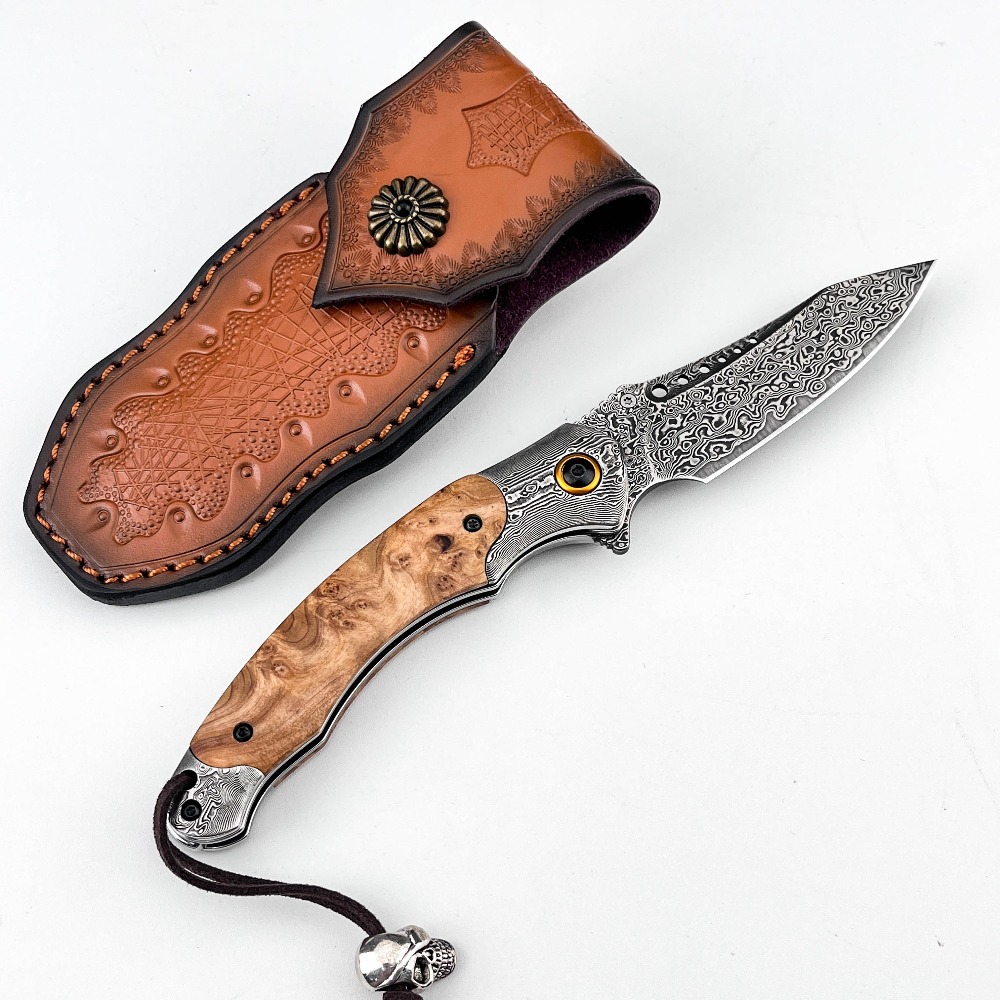 Vintage Collectible Pocket Knives - มีดพับลายดามัสกัส ความแข็งสูง สไตล์วินเทจ ของสะสม ของตกแต่ง สำหรับเป็นของขวัญ