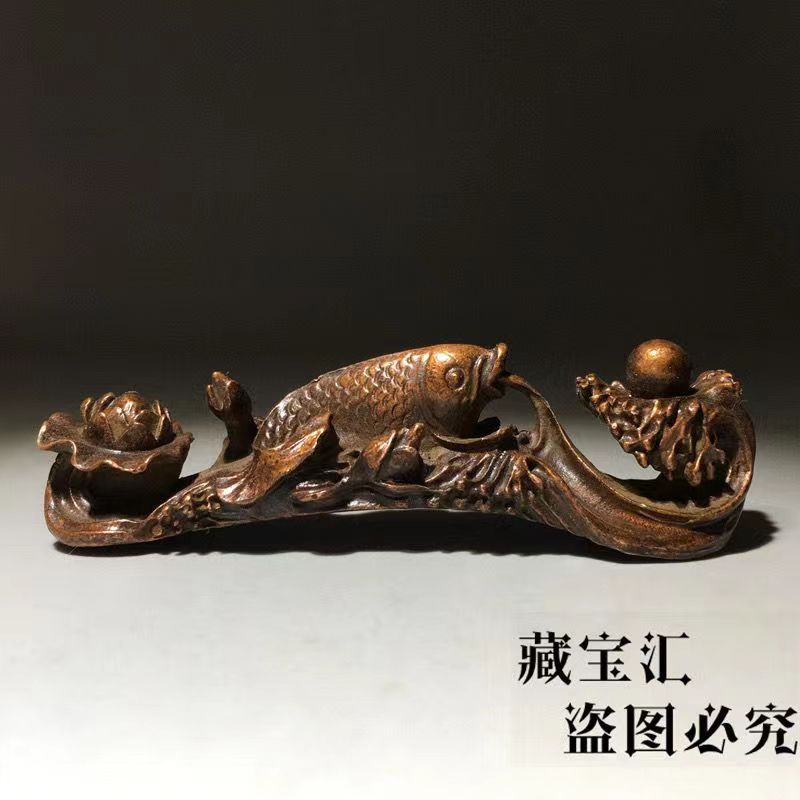 Vintage Collectible Pens - ของสะสมโบราณ วินเทจ รูปปั้นปลาคาร์พโลตัสทองสัมฤทธิ์ ที่วางปากกาลายอักษรวิจิตร ของตกแต่งห้องนั่งเล่น โต๊ะน้ำชา